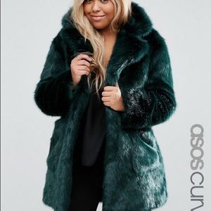 ASOS dark green faux fur coat